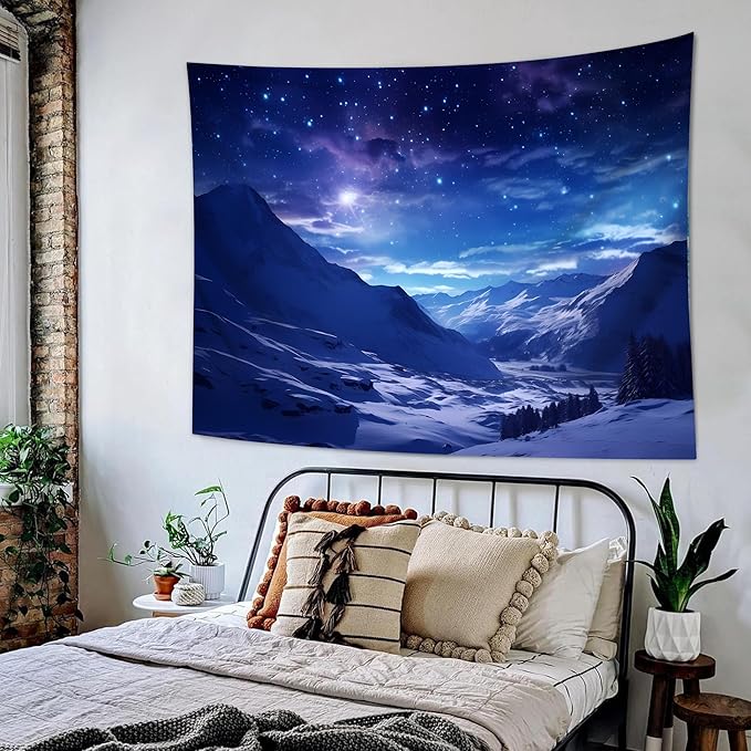 QGHOT Winter Tapestry Wall Hanging Snow Scene Backdrop Snow Mountain Wall Decor Blue Nature Landscape Snowy Large Tapestry for Bedroom Room Dorm, Extra Large