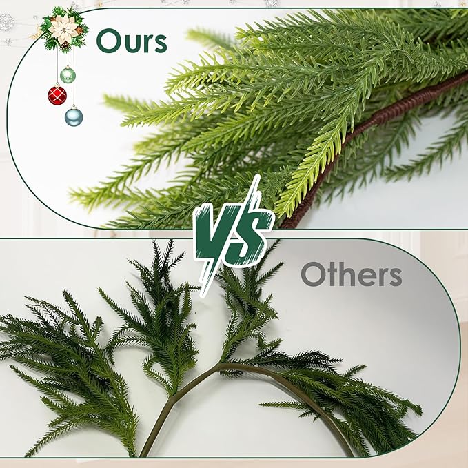 9FT Norfolk Pine Garland Christmas Artificial Greenery with Red Berries Cones, Pine Tree Decor for Mantel Fireplace Stair Rail Doorway Table, Indoor Outdoor Winter Christmas Decorations