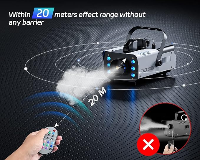 1200W RGB Fog Machine, 6 Colorful LED Lights for Smoke Machine Indoor/Outdoor Use, Perfect for Halloween Parties, Weddings, and Stage Effects 4PC