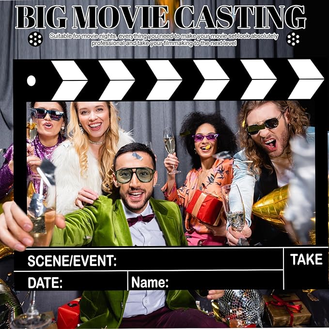 Large Movie Night Photo Booth Props, 25.59 x 15.75 Inch Movie Theme Party Decorations Photo Frame Film Clapper Board for Birthday Party Supplies