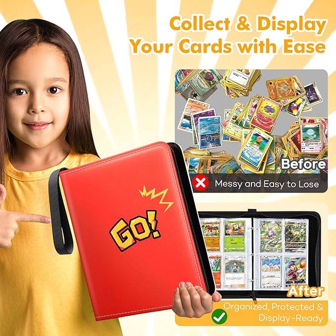 480-Card Binder – 4-Pocket Trading & Gaming Card Album with 60 Removable Sleeves, Portable PU Leather Zipper Case with Handle, Fits MTG & Sports Cards – Gift for Collectors