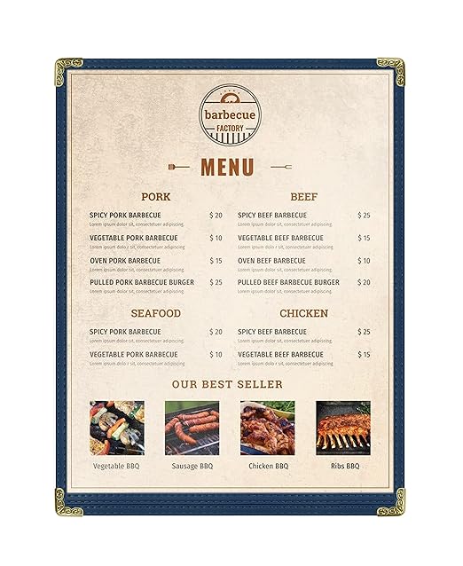 Goodsmart Restaurant Menu Covers – 25 Pack Blue 2-View, Top-Loading Menu Holders, Vinyl & Plastic Café Menu Covers, Clear Menu Sleeves, Fits 8.5" x 11", Leather-Style Design, Gold Corners