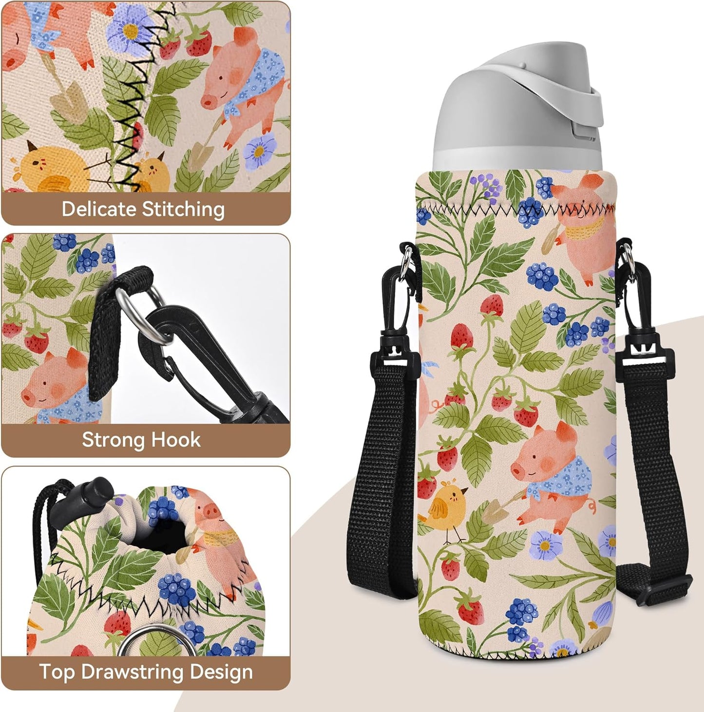 AUPET Water Bottle Sling Bag Carrier Crossbody Sleeve,Insulated Neoprene Bottle Case Holder Pouch Cover 500ML/17oz with Shoulder Strap for Walking Women Men