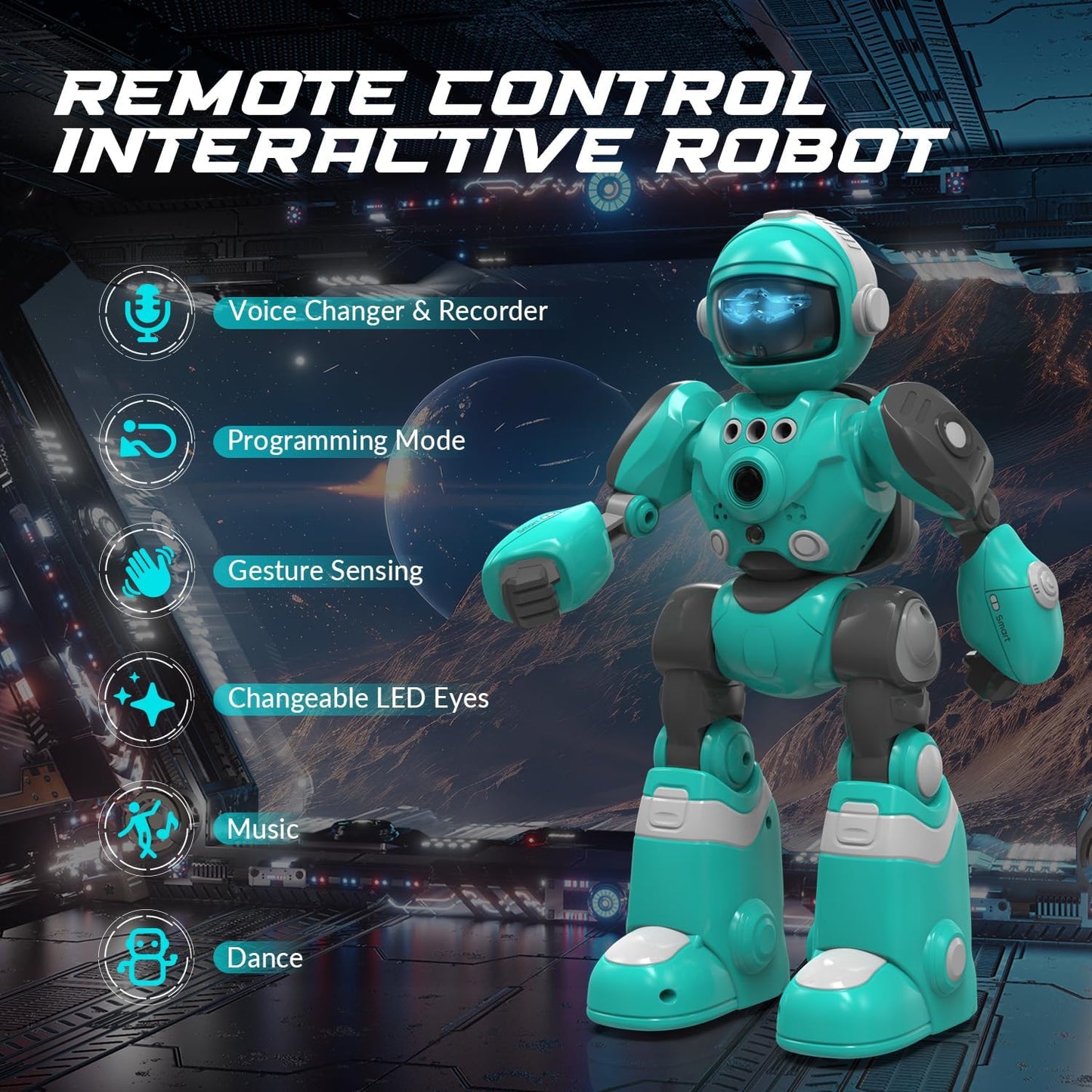 STEMTRON Robot Toys for Kids, Programmable Remote Control Robot with Magic Record Voice Function, Intelligent Gesture Sensing, Singing & Dancing Mode (Blue)