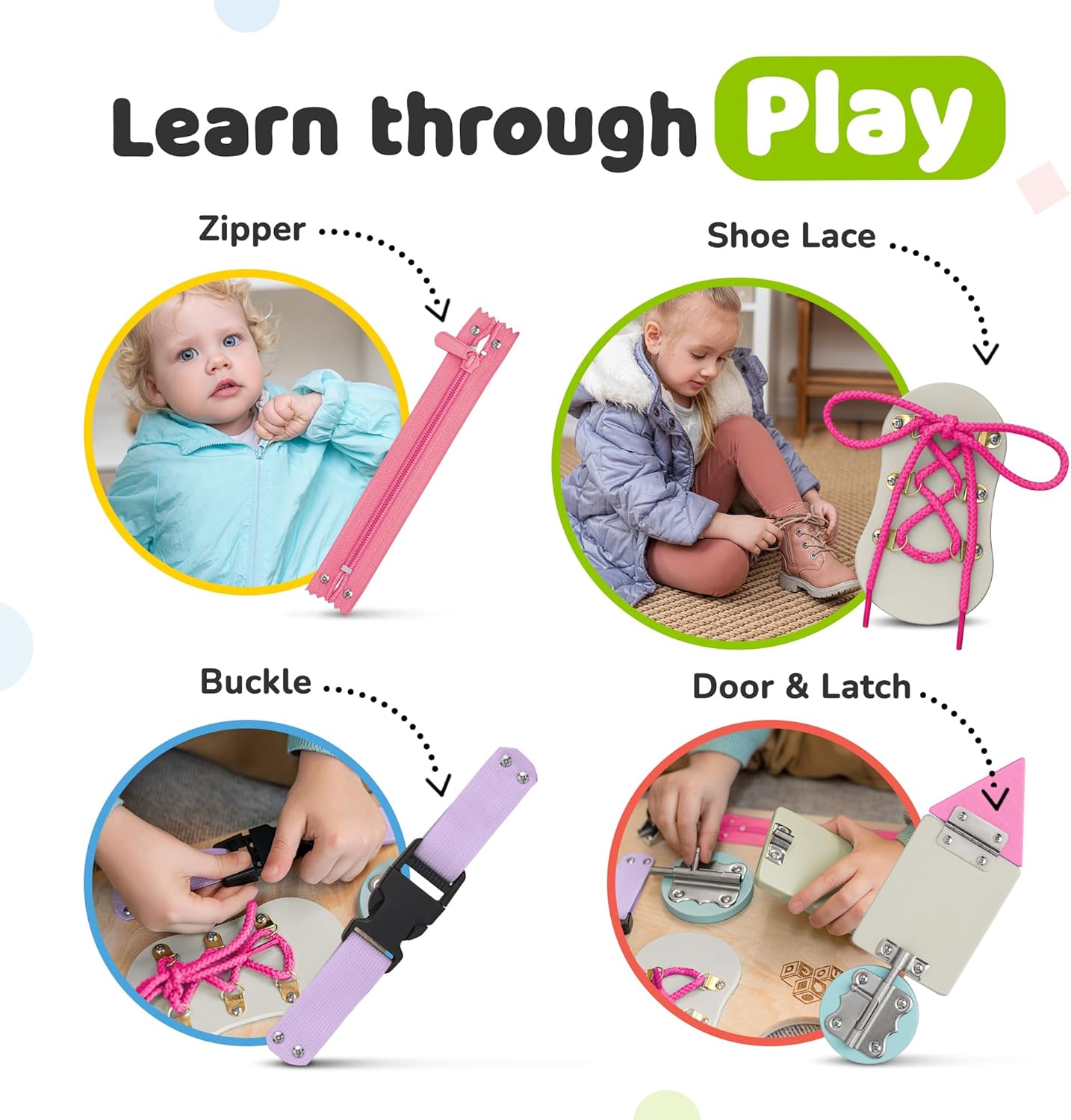 Montessori Busy Board for Toddlers, Premium Wooden Toddler Busy Board for 1 2 3 Year Old with 10 Educational Activities for Fine Motor Skills, Sensory Activity Toy for Travel, Gift for Boys & Girls