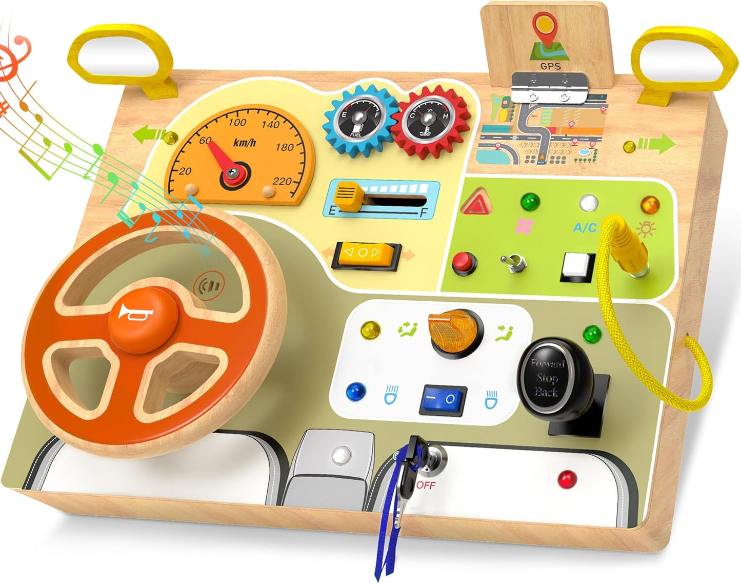 Montessori Toddler Toys - Baby Wooden Busy Board - Sensory Toys with Light Switch - Travel Toys for Educational Toddler Activities for Toddlers 1 2 3 4+ Year Old