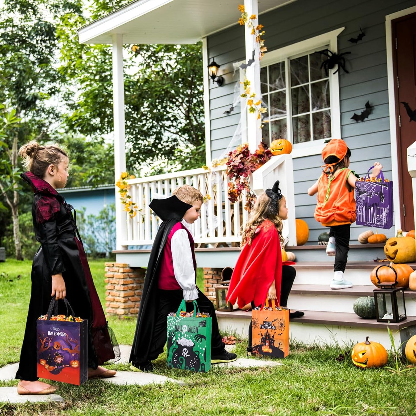 6PCS Halloween Trick or Treat Bags Halloween Large Gift Bag Halloween Tote Bags with Handles, Halloween Non-Woven Bags for Trick or Treat, Halloween Party Supplies, 15×11.8×3.9”