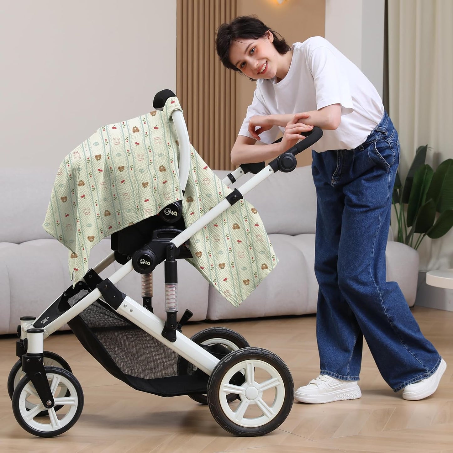 100% Muslin Cotton Car Seat Cover Baby, Carseat Canopy Cover, Universal Fit Stroller Covers for Boys and Girls (Nice Day)