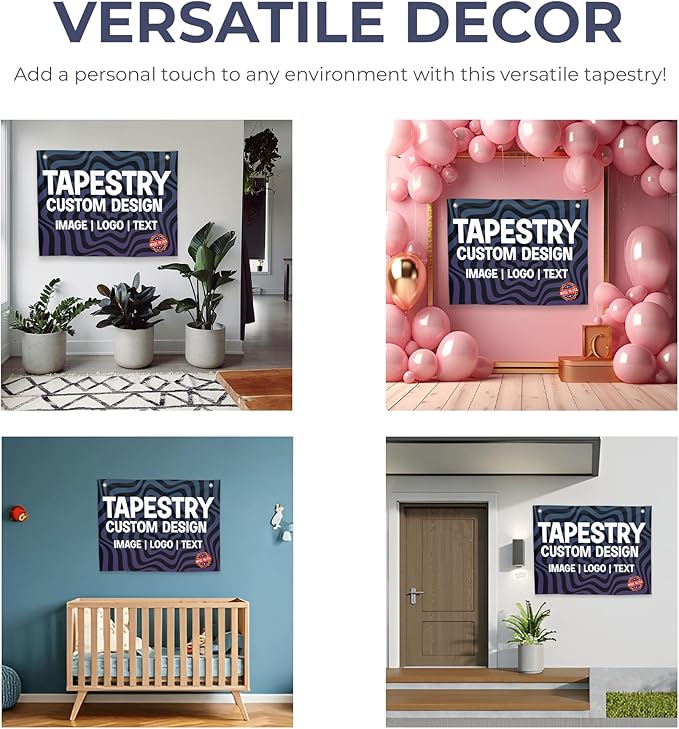 Personalized Tapestry by DreamController | Custom Wall Hanging for Home & Events | Add Your Photo, Text, or Logo | HD Printed Fabric | Made in the USA
