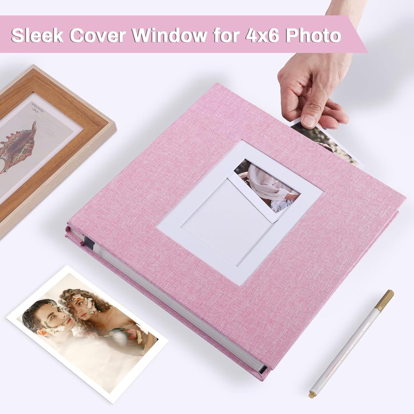 Photo Album Self Adhesive Pages Scrapbook Large Magnetic Photo Albums with Sticky Pages Scrapbooks for Wedding Baby for 4x6 5x7 8x10 Picture Photo Books 11x10.6 Pink 40 Pages
