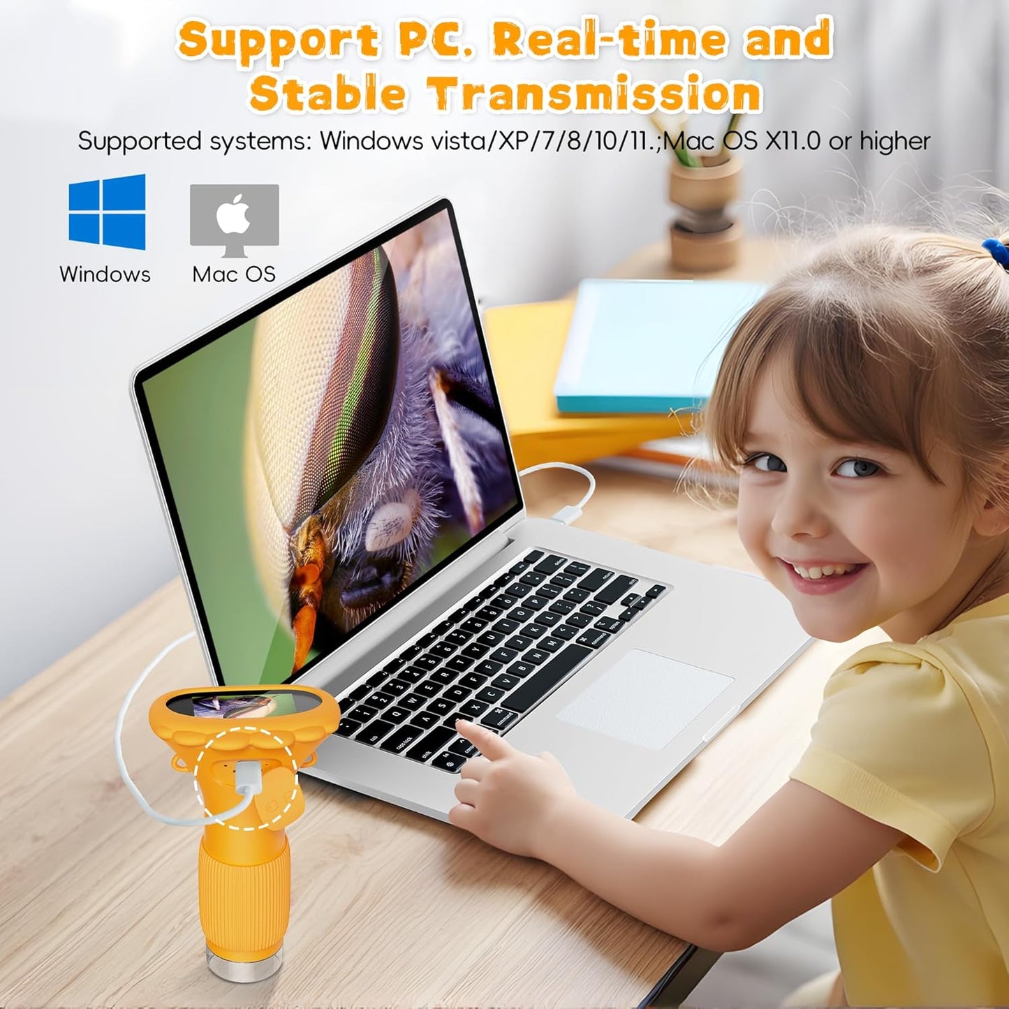 Microscope for Kids, Ahalfcit Microscope with 2'' Inch Screen -1000X Zoom Portable Camera, Birthday for 3 4 5 6 7 8 9 0 11 12 Years Old Kids,Science Educational Toys - Yellow