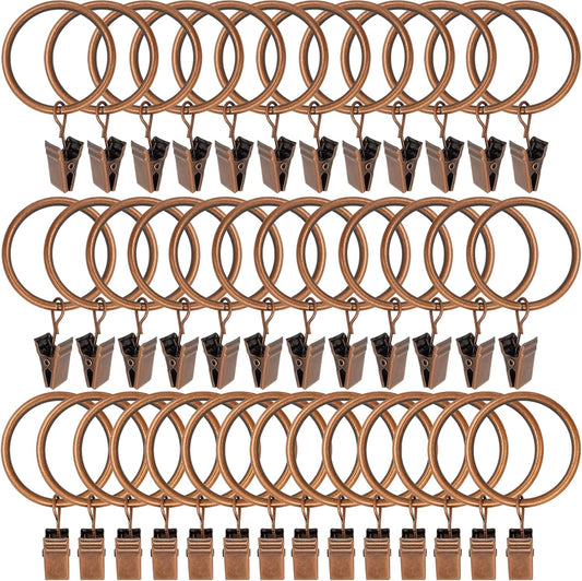 40 Pack Antique Copper Curtain Rings with Clips, Curtain Hooks Hangers Clip Rings for Hanging Drapes Bows Hat, Drapery Rings 1.5 in I D, Fits up to 1.2 in Diameter Curtain Rod.