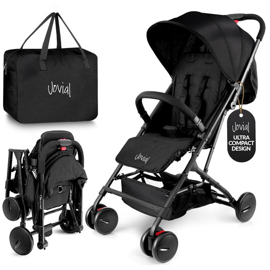 Jovial Lightweight Baby Stroller, Folding Travel Stroller with Reclining Seat, Canopy, 5-Point Safety Harness, Storage Basket, Smooth Wheels, Compact Portable Design (39.8" x 18.7" x 32.3")