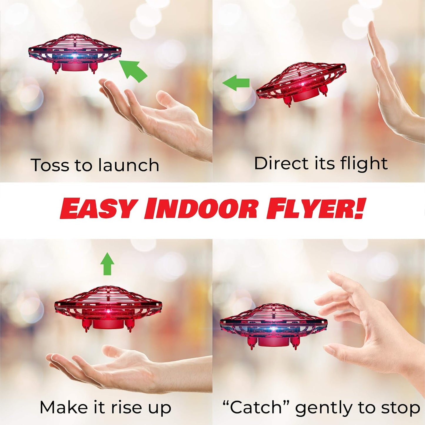 Force1 Scoot Hand Operated Drone for Kids or Adults - Hands Free Motion Sensor Mini Drones, Easy LED Indoor Rechargeable UFO Toy Flying Orb Ball Drone Toys for Boys and Girls (Red)