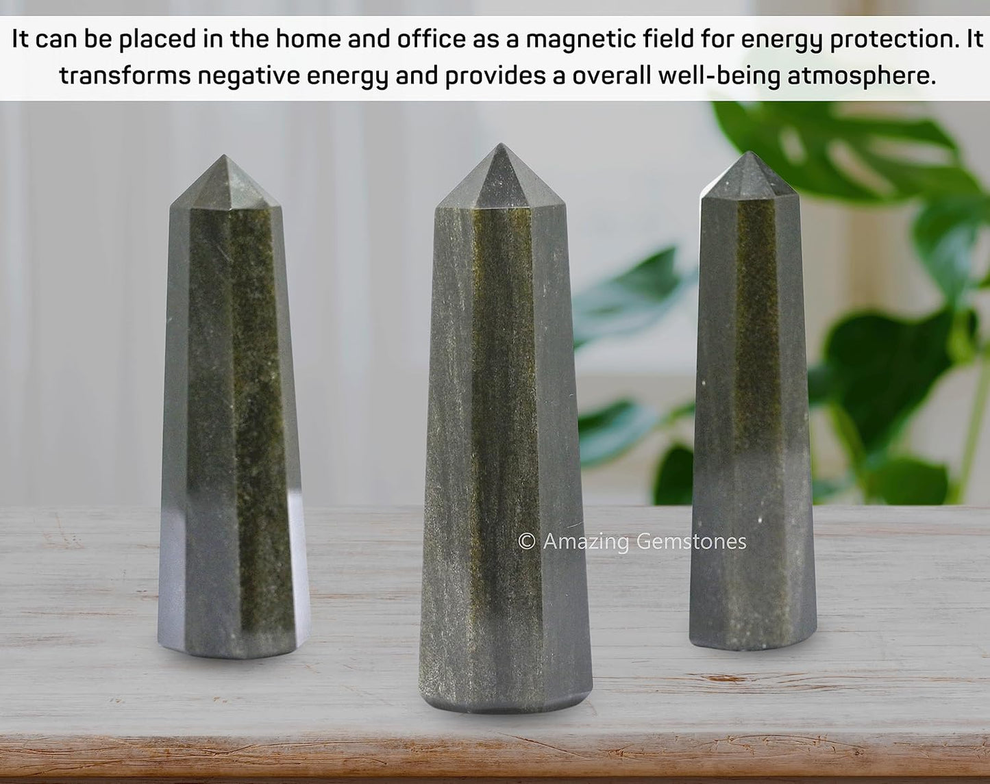 Amazing Gemstone Golden Sheen Obsidian Crystal Towers - Natural Healing Crystal Point Obelisk for Reiki Healing and Crystal Grid (3 Inch)