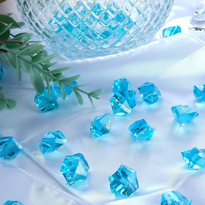 Babenest Acrylic Crushed Ice Rocks, 150 PCS Fake Crystals Plastic Ice Cubes Diamonds Gems for Vase Fillers, Home Decoration, Table Scatter, Event, Wedding, Arts & Crafts (Baby Blue)