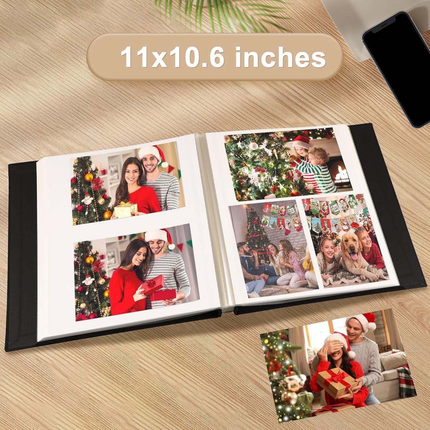 Photo Album Self Adhesive Pages Scrapbook Magnetic Photo Albums for 4x6 5x7 8x10 Pictures Sticky Pages Books for Baby Family Wedding 11x10.6 Green 60 Pages
