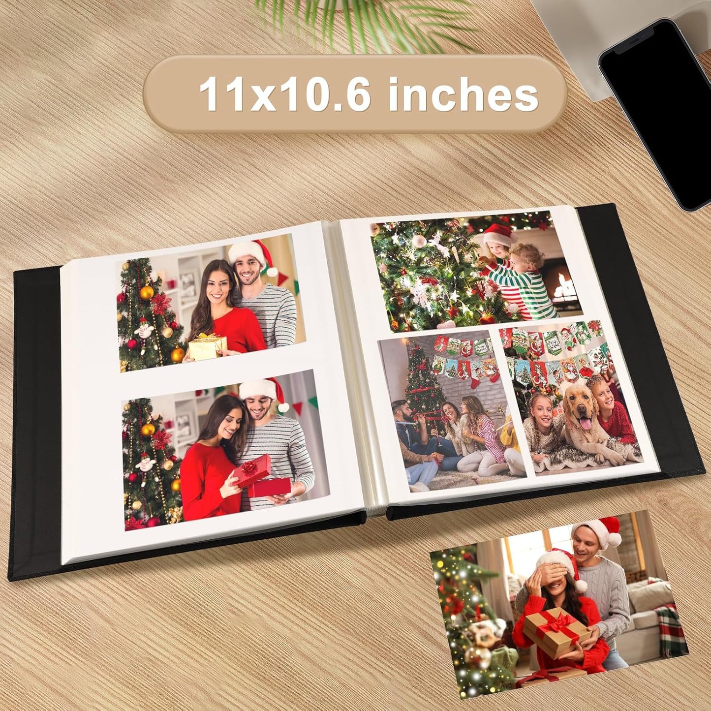 Photo Album Self Adhesive Pages Scrapbook Magnetic Photo Albums for 4x6 5x7 8x10 Pictures Sticky Pages Books for Baby Family Wedding 11x10.6 Purple 60 Pages