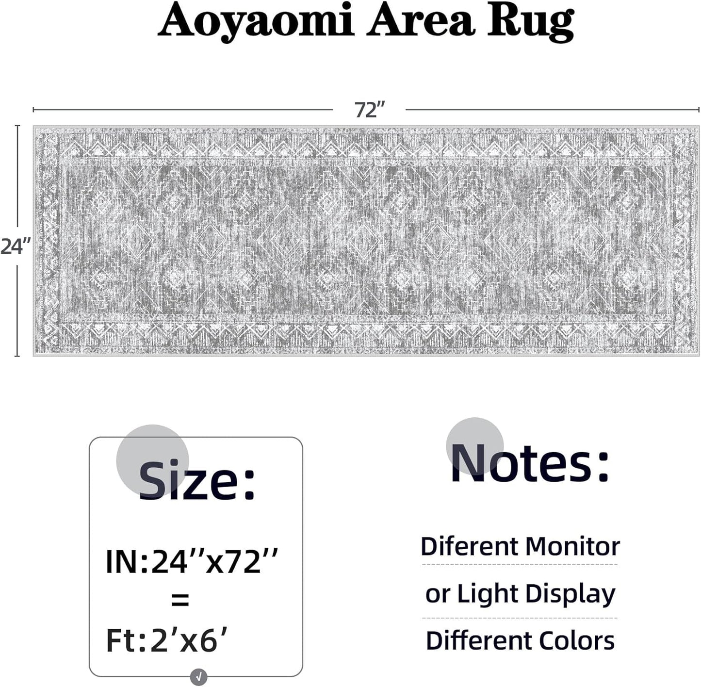 Moroccan Runner Rug 2x6 - Washable Boho Geometric Rugs Non-Slip Entryway Rug, Soft Neutral Farmhouse Runners for Hallway Bedroom Bathroom Laundry Staircase Foyer (2 x 6, Grey)