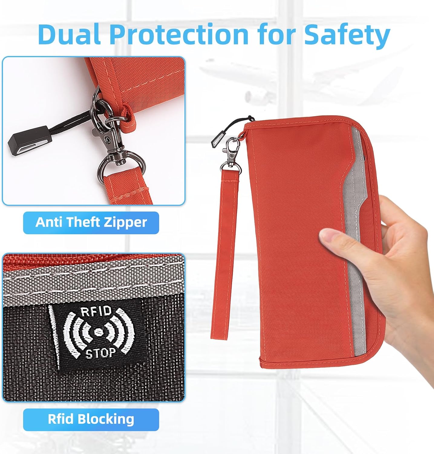 ZOPPEN Passport Holder Family RFID Passport Wallet, Passport Holder Women/Men, Travel Wallet Documents Organizer Zipper Case with Removable Wristlet Strap, Travel Essentials for Flying