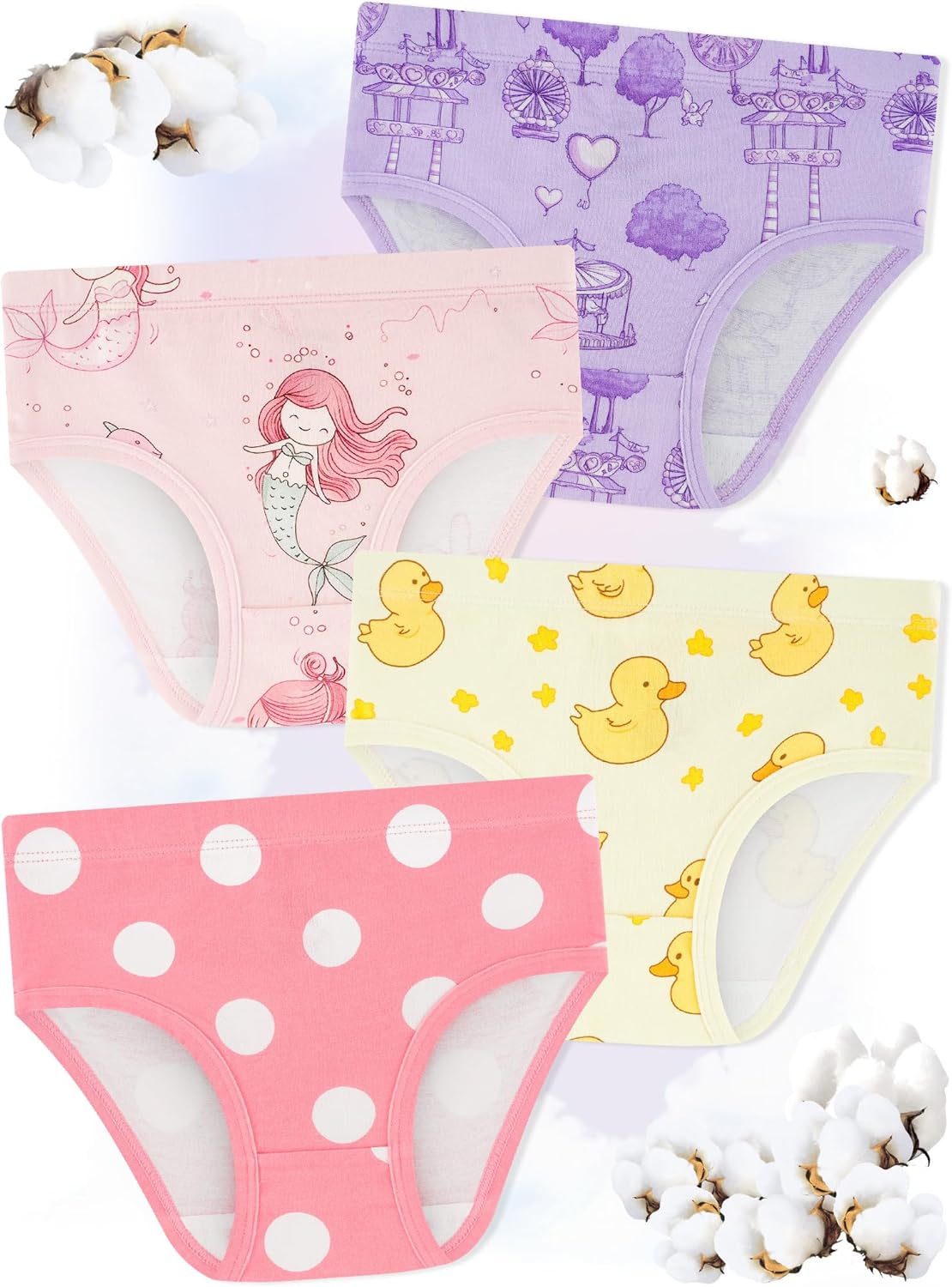 Girls' Underwear,Soft Cotton Tagless Panties for Toddlers' & Little Kids Comfort,Breathable Briefs,8-Pack