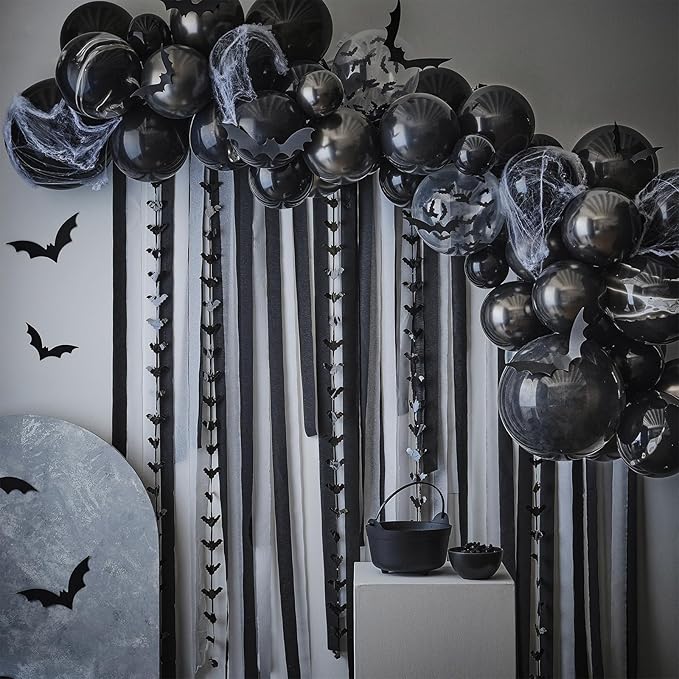 PartyWoo Black Crepe Paper Streamers 4 Rolls 328 ft Pack of Black Crepe Paper for Graduation Halloween New Year Anniversary Birthday Party Decorations (1.8 Inch x 82 Ft/Roll), Black-19