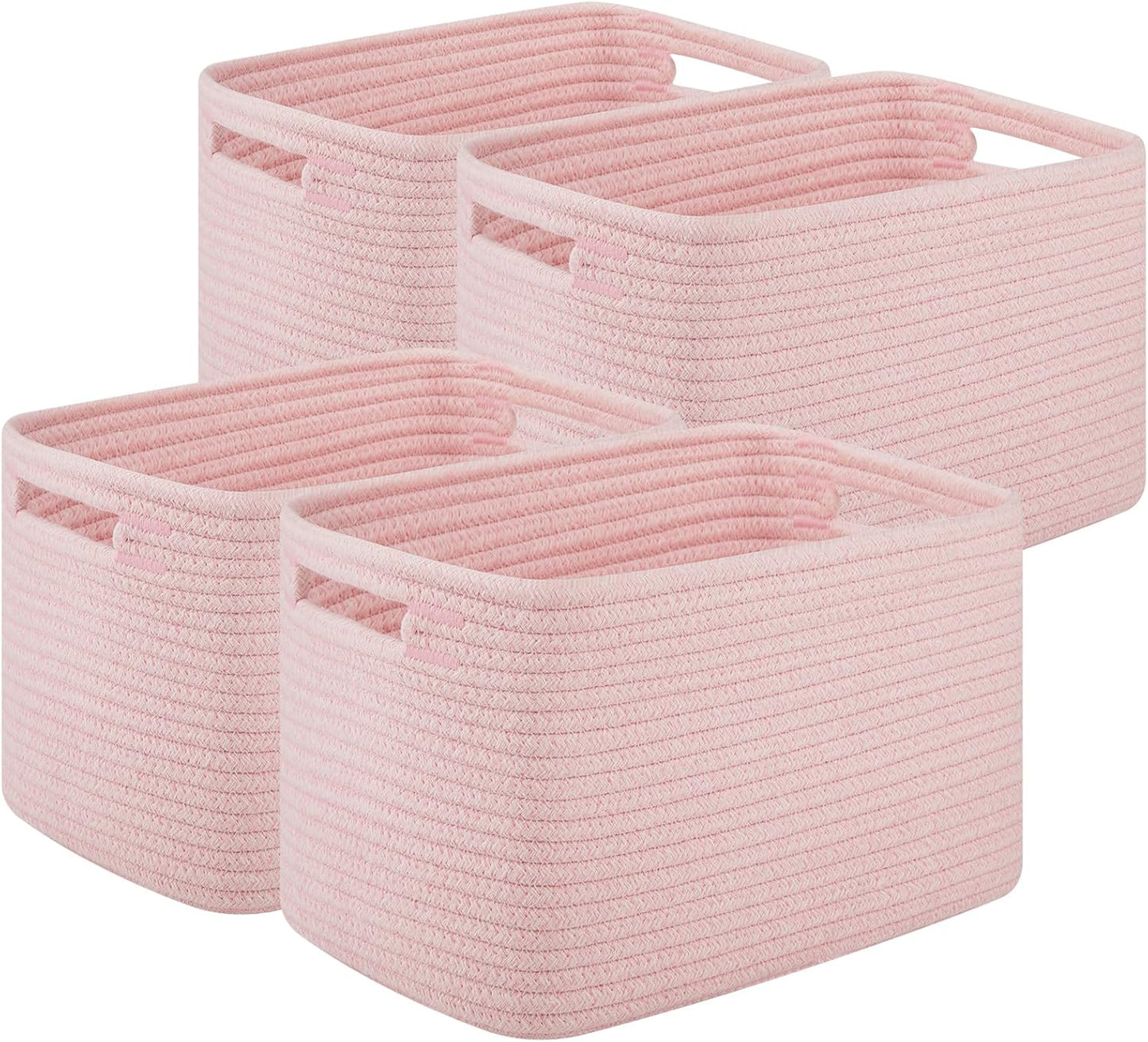 Storage Baskets for Organizing, Woven Decorative Baskets for Shelves - Books, Towels, and Clothes, Cotton Rope Toy Storage Bins, 12.7''Lx9''Wx7.8''H, Pack of 4, Pink