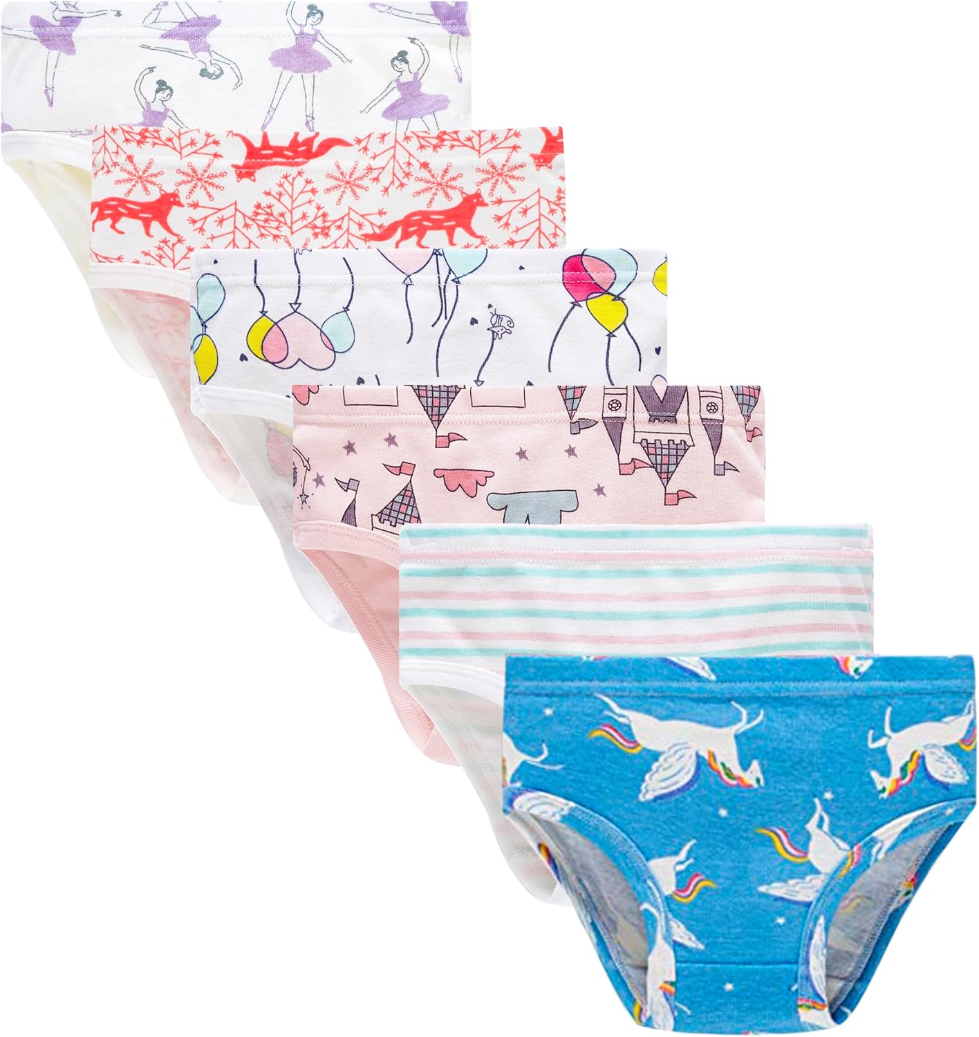 Cadidi Dinos Little Girls' Soft Cotton Underwear Kids Cool Breathable Comfort Panty Briefs Toddler Undies(Pack of 6)