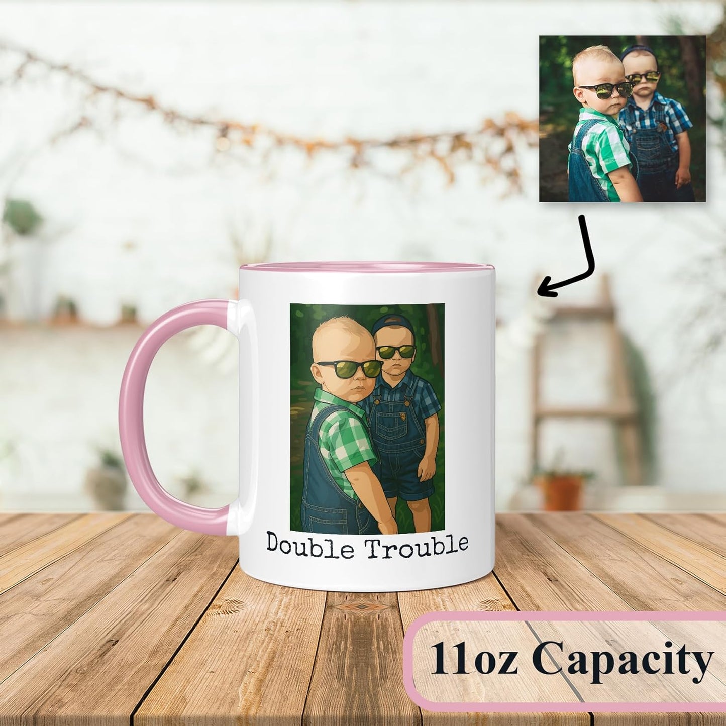 Personalized Coffee Mug, Custom Drawing Portrait Gift, Funny Customized Coffee Gift for Men & Women, Custom Mugs with Pictures, Pink 11oz Customized Ceramic Tea Cup