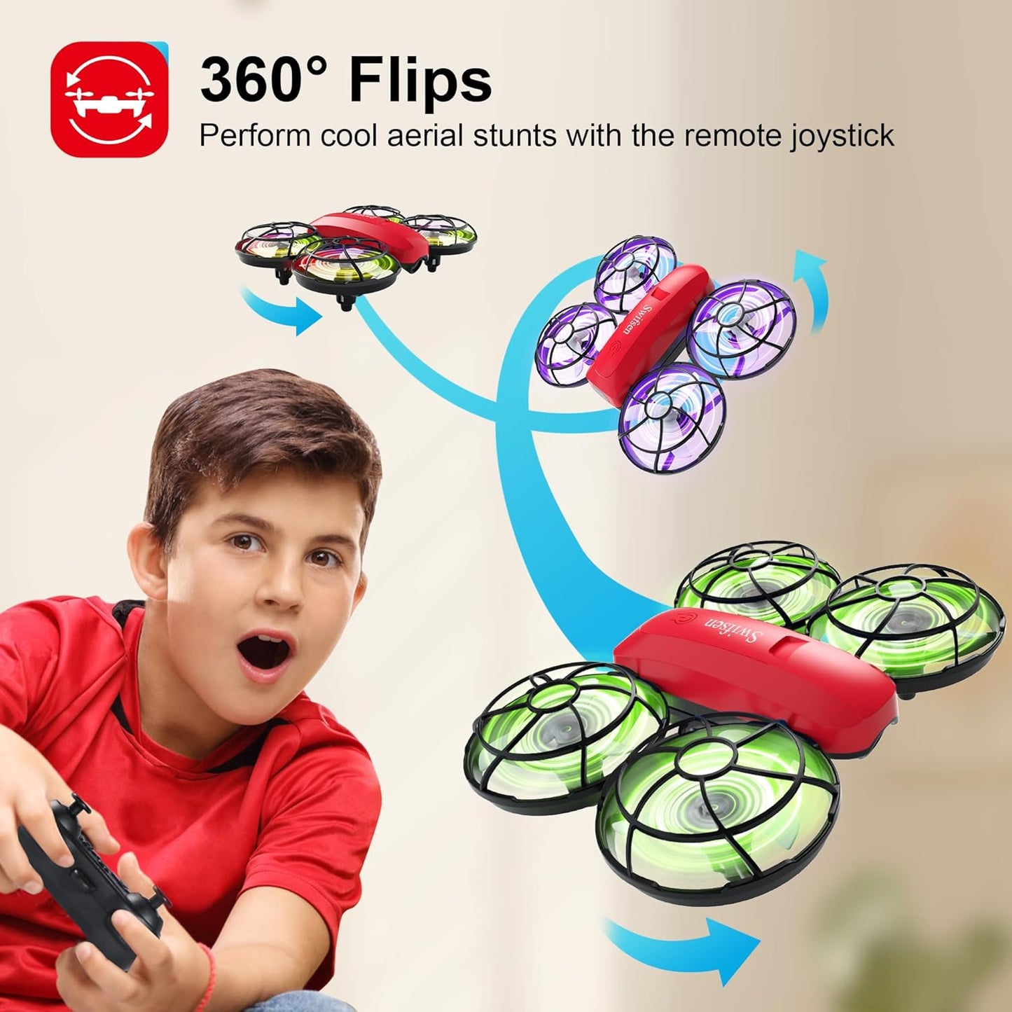 Drone with Camera for Kids and Beginner,Birthday Gift Toy for Boys and Girl,Indoor Quadcopter Plane for Boy,Small Helicopter with Auto Hovering, 3D Flips, Headless Mode,2 Batteries