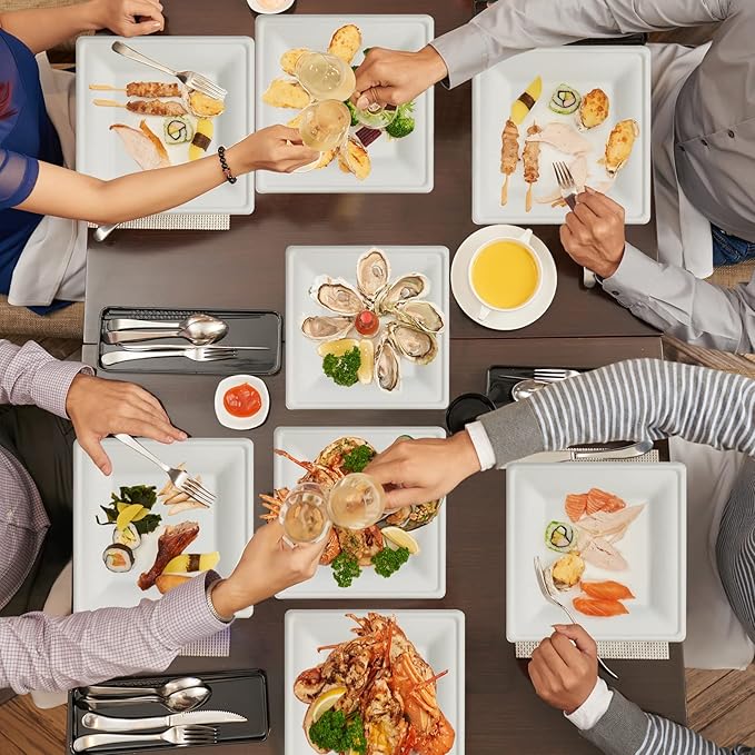 ECOLipak 150 Piecs Square Paper Plates, 8-inch Compostable Disposable Plates, Eco-friendly Heavy Duty Biodegradable Sugarcane Plates for Party Dinner Birthday