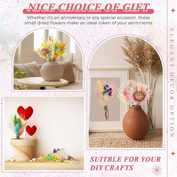 Layhit 12 Pack Boho Dried Flower Bouquet Mini Wedding Handmade Dry Flowers Decor for Vase Crafts DIY Photo Boutonniere for Men Floral Plant for Bridesmaid Gift Birthday Decor