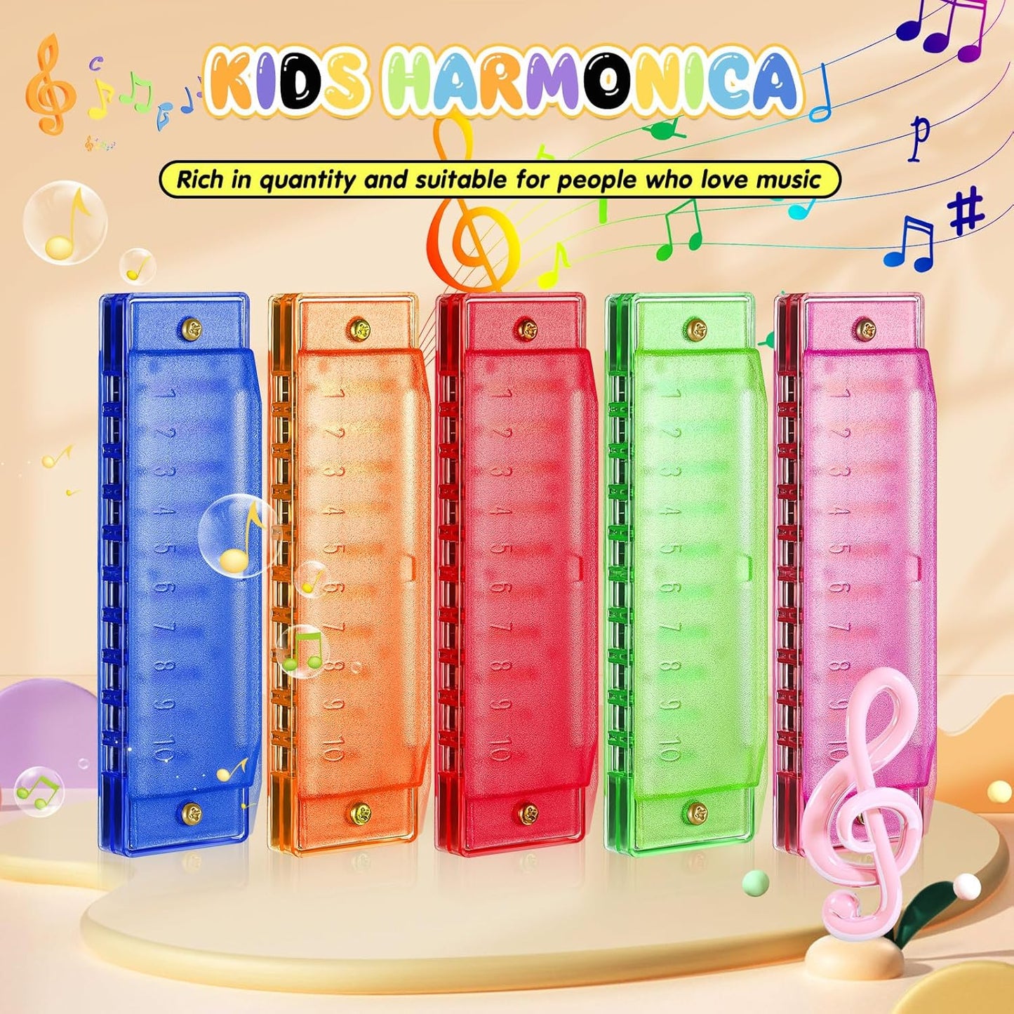Liliful 10 Pcs 10 Hole Translucent Harmonica with Number Holes Educational Musical Enlightenment Harmonica Instrument for Charity Party Favors Holiday Birthday Christmas Gifts for Beginners, 5 Colors