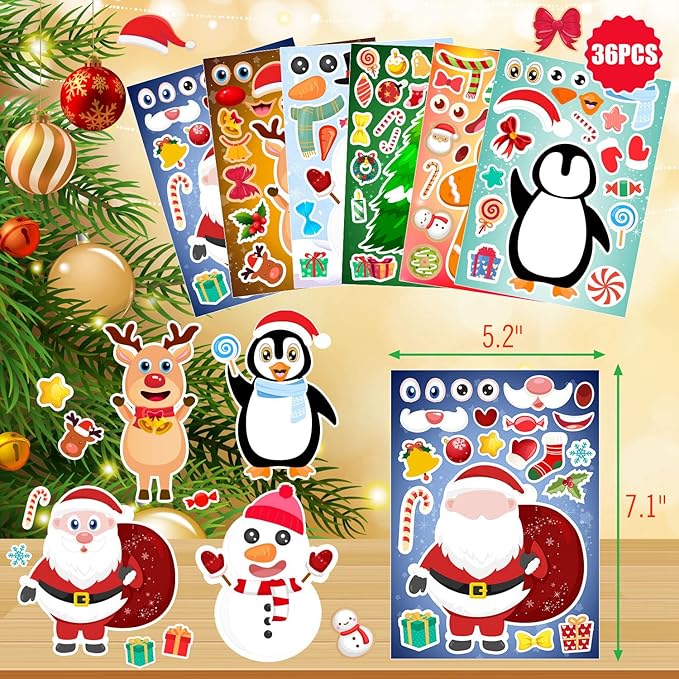 36 Sheets Christmas Stickers for Kids Make Your Own Christmas Stickers, Christmas Party Games Stickersfor Kids Christmas Party Favors Crafts Decorations, Stocking Stuffers