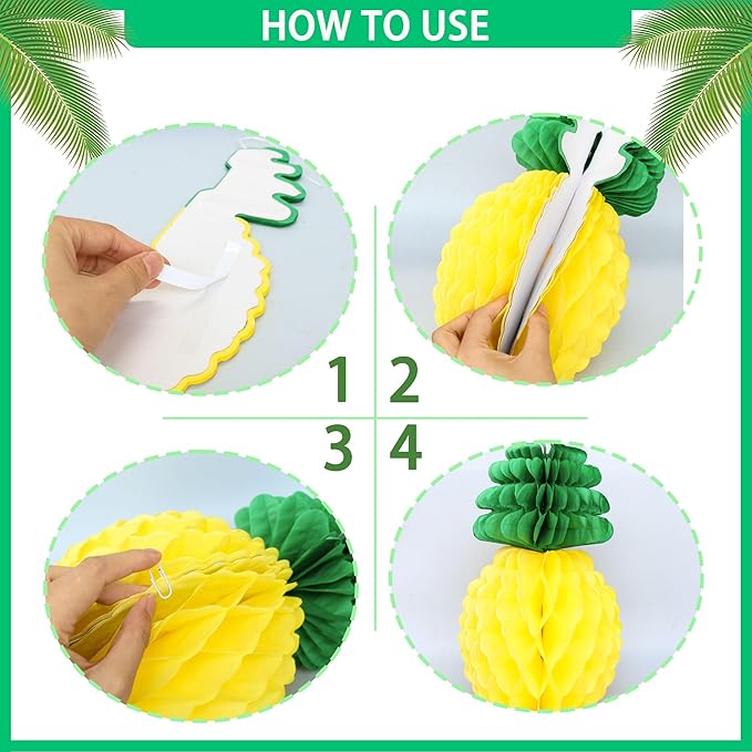 Gyufise 6Pcs Pineapple Honeycomb Centerpieces Tissue Paper Pineapple Table Hanging Decorations for Tropical Luau Hawaiian Jungle Party Supplies Favor