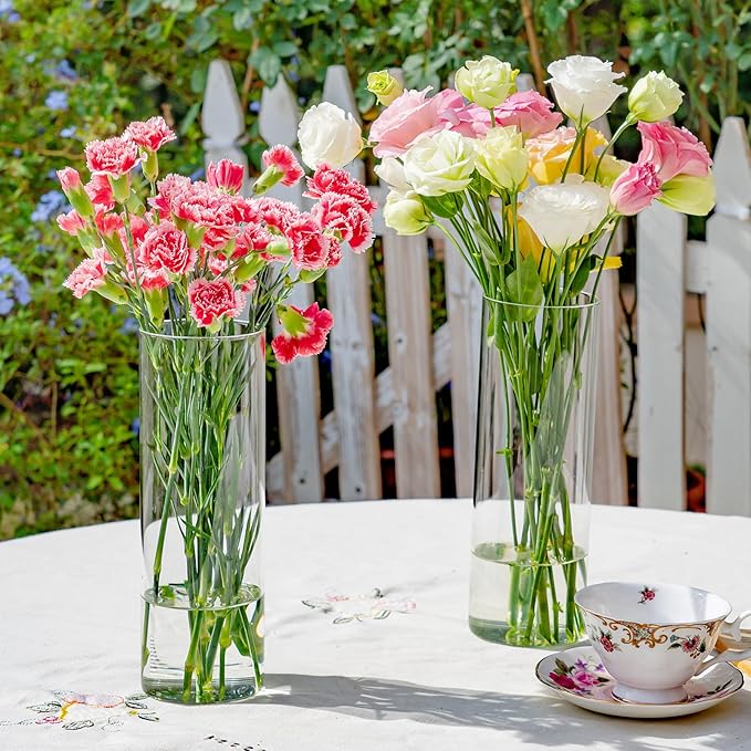 7pcs Glass Cylinder Vases for Centerpieces - 10 Inch Tall Glass Vases for Flower, Clear Flower Vase Bulk Floating Candle Vase for Table Centerpiece Wedding Home Décor
