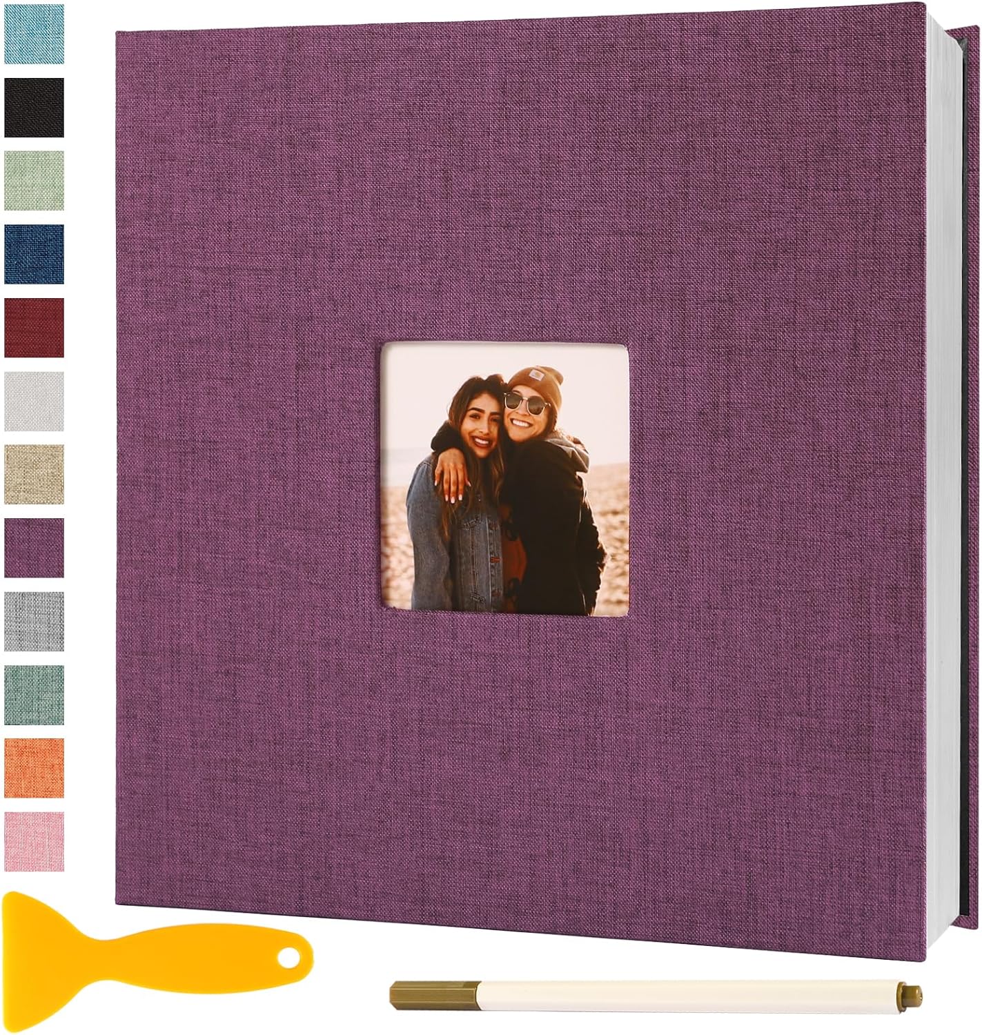 Photo Album Self Adhesive Pages Scrapbook Magnetic Photo Albums for 4x6 5x7 8x10 Pictures Sticky Pages Books for Baby Family Wedding 11x10.6 Purple 60 Pages
