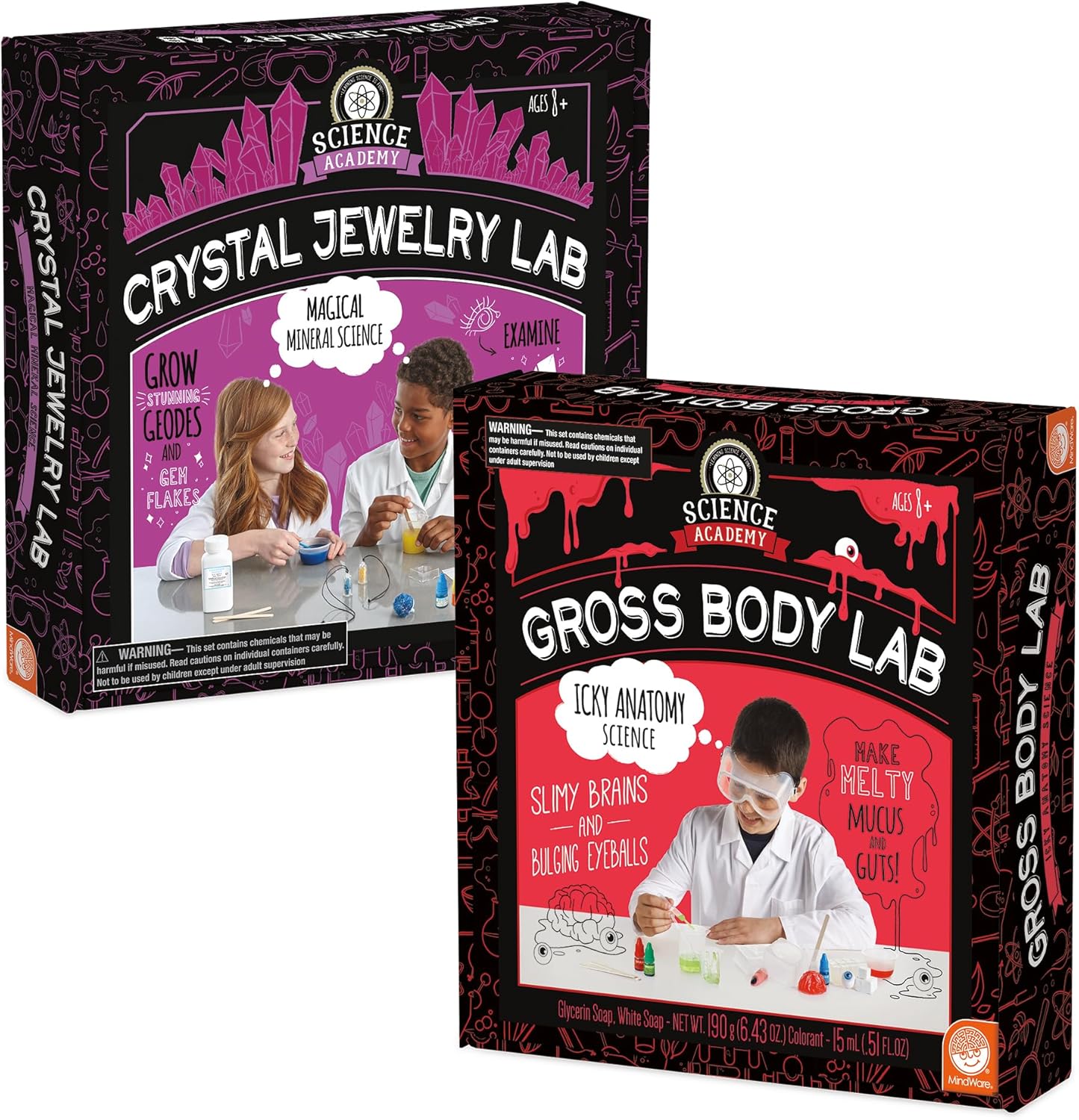 MindWare Science Academy Curious Kits (Crystal and Gross Body Labs) - Chemistry Kits for Kids