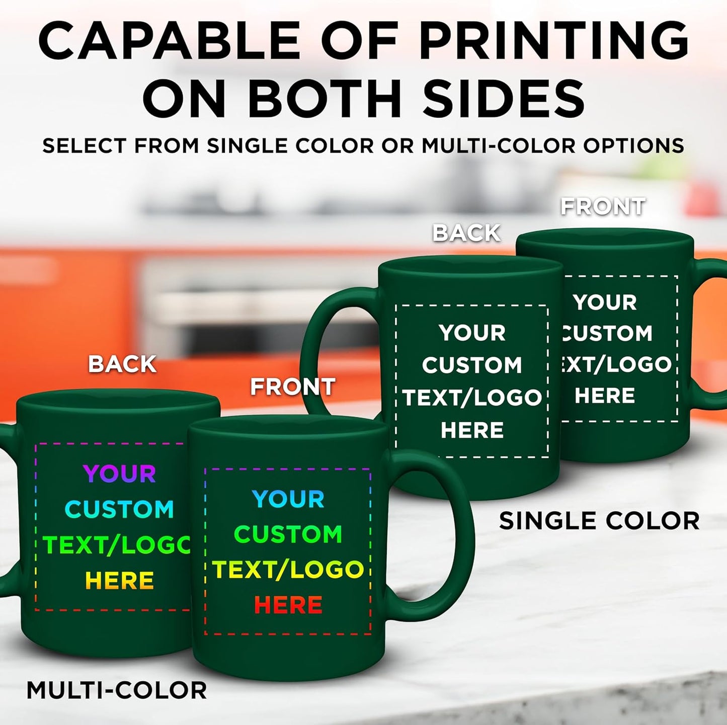 Custom Ceramic Coffee Mugs 11 oz. Set of 50, Personalized Bulk Pack - Coffee cup set, Iced coffee cup, Gaming mug - Green