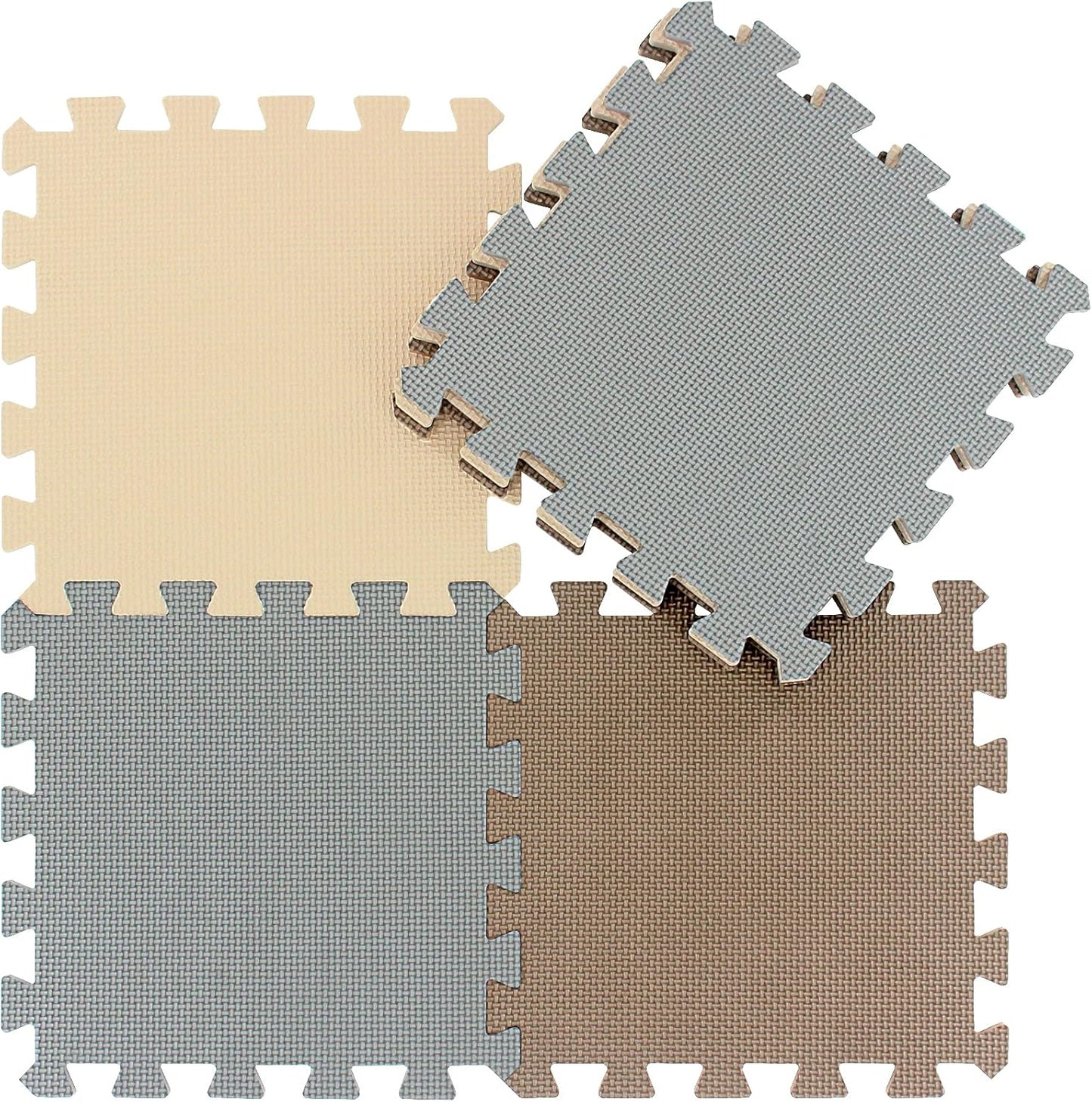 qqpp EVA Rubber 18 Tiles Interlocking Puzzle Foam Floor Mats - Baby Play Mat for Playing | Exercise Mat for Home Workout. Brown, Beige, Gray. QC-FJLb18N