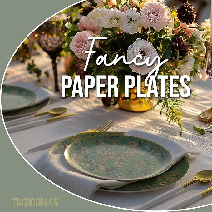 Trendables Heavy Duty Paper Plates Set For 32 Guests - 32 Each Of 8-inch And 10-inch Disposable Plates For Party - Fancy 64 Piece Dinnerware Set For All Occasions | Floral Design, Bouyant