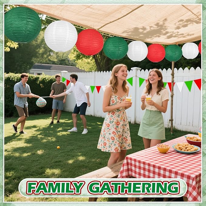 13Pcs Italian Party Decorations, Hanging Red White and Green Paper Lanterns Paper Fans for Birthday Wedding Baby Shower Christmas Mexican Independence Day Italian Themed Party Decorations