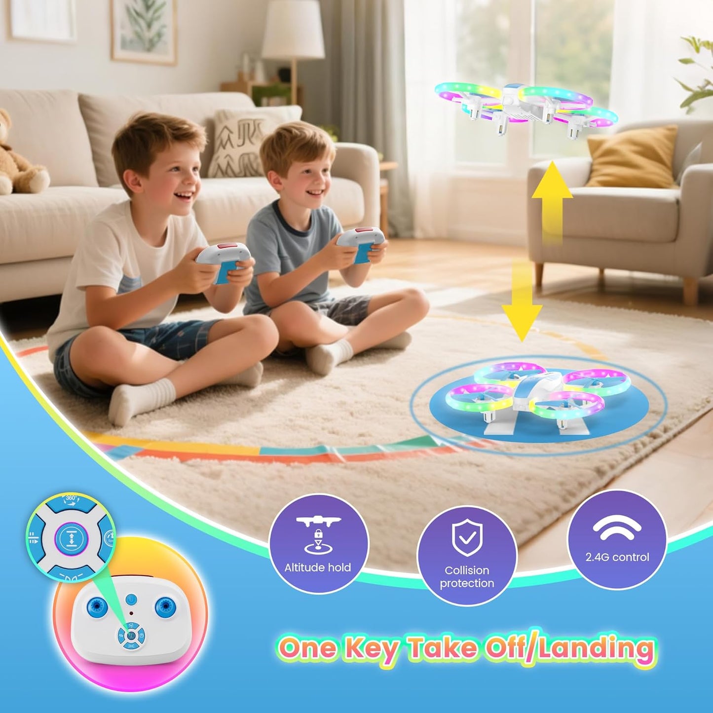 Mini Drone for Kids and Beginners with Fancy LED & Altitude Hold,Birthday Gift for Boys Girls,RC Drone with Propeller Protection,360°Flips,3 Speed Mode,Indoor Outdoor Mini Quadcopter Toy