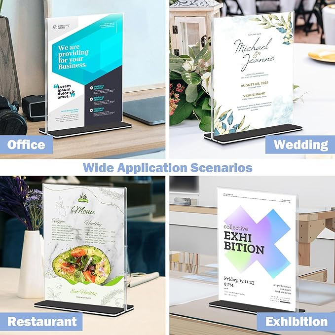 Acrylic Sign Holder 5 x 7, 24 Pack Clear Double-Sided Acrylic Display Stand for Vertical Tabletop Use, Perfect for Menus, Flyers, and Paper in Restaurants, Hotels, Office