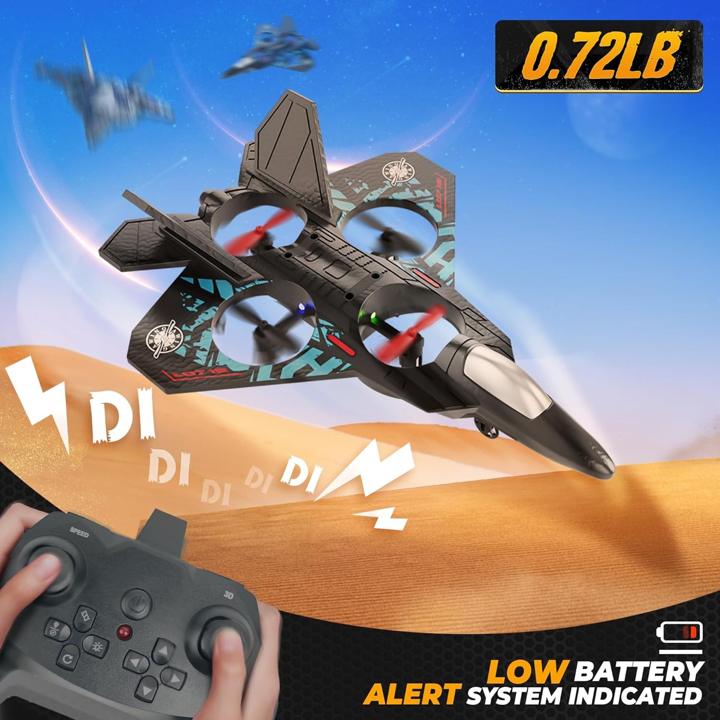 BEZGAR Drones for Kids | 2.4GHZ RC Plane, Remote Control Airplane, RC Helicopter, 360° Flip Fighter Jet Toy with Colorful LED Navigation Light Gray