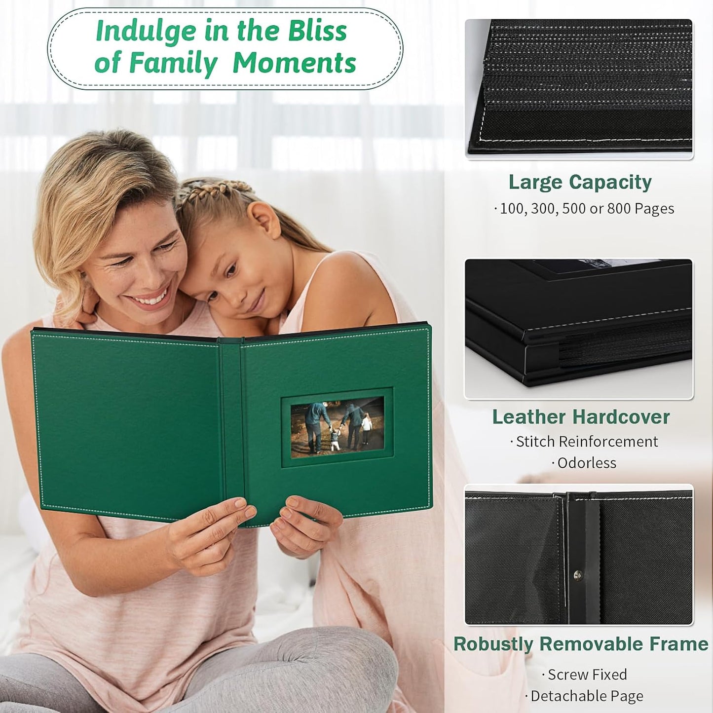 Popotop Photo Album 4x6 500 Pockets with Leather Hardcover Cover, Large Photo Album Binder Book with 50Pcs Pages for Family Travel Wedding Baby Gifts