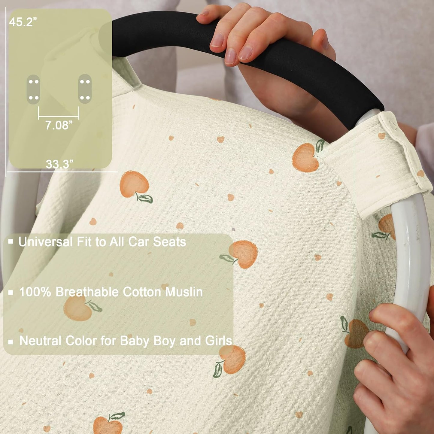 100% Muslin Cotton Car Seat Cover Baby, Carseat Canopy Cover, Universal Fit Stroller Covers for Boys and Girls (Cute Cherry)