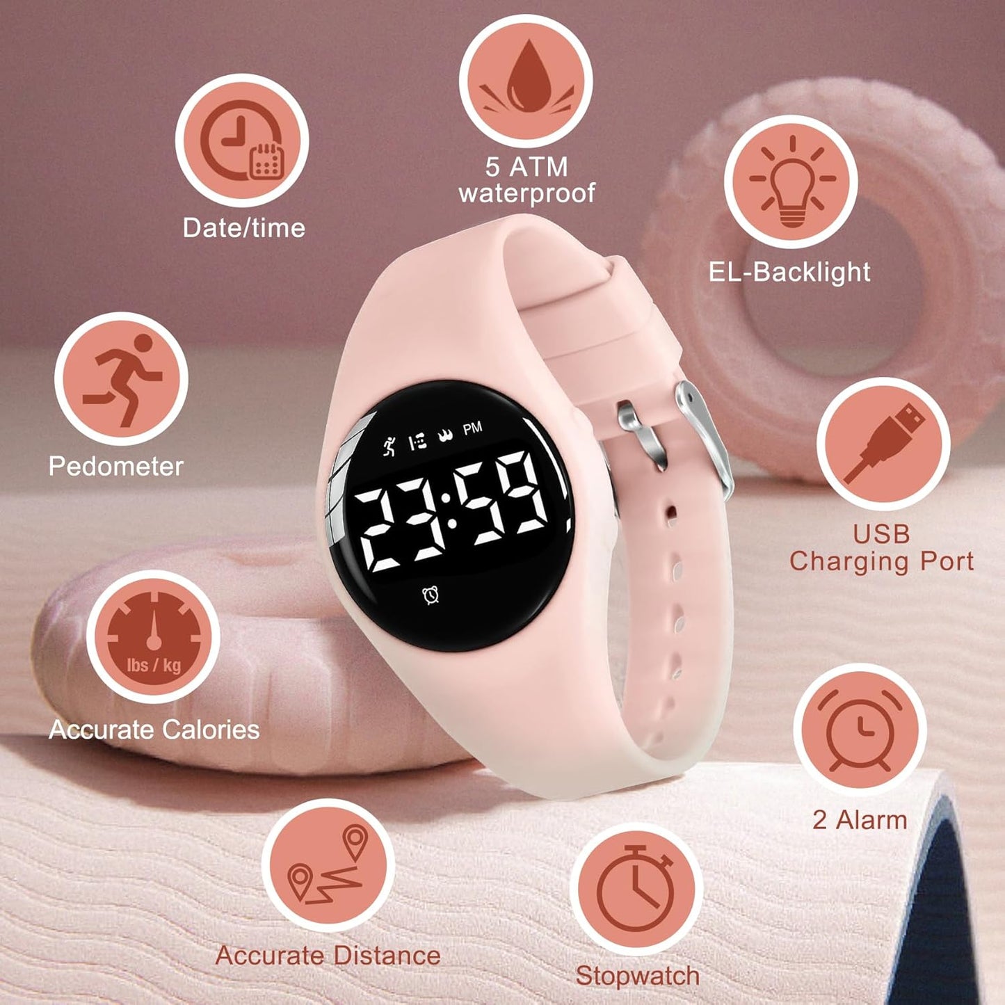 Kids Watches for Girls Boys Digital Sport Watch with Step Counter Pedometer Vibration Alarm Clock, No App Waterproof Fitness Tracker Kids Watch Boys Girls Teens Students Ages 5-16