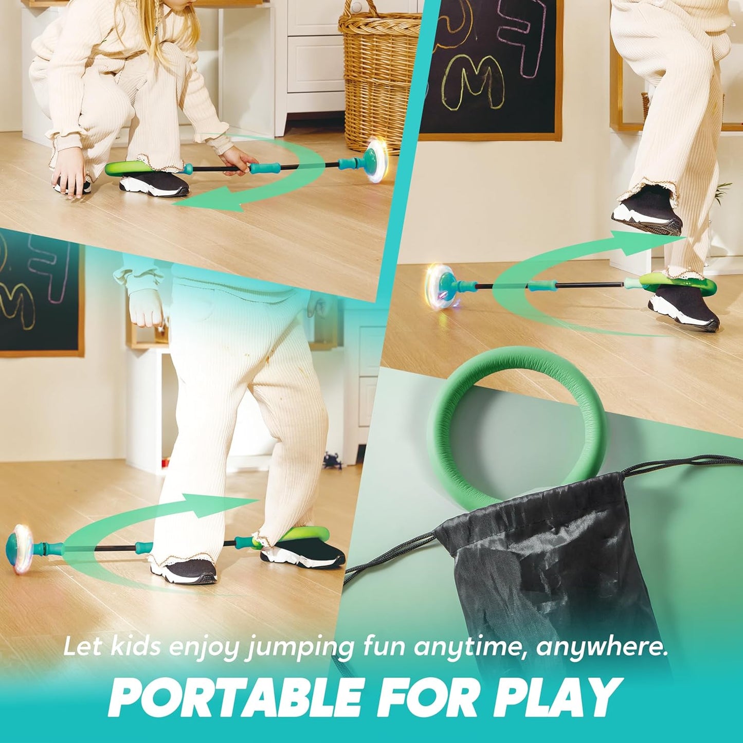 JOYIN Green Ankle Skip Ball with Flashing Lights, Toy for Kids Indoor & Outdoor, Flashing Swing Ball Foldable Sports Toy, Birthday Gifts for Kids 3 4 5 +