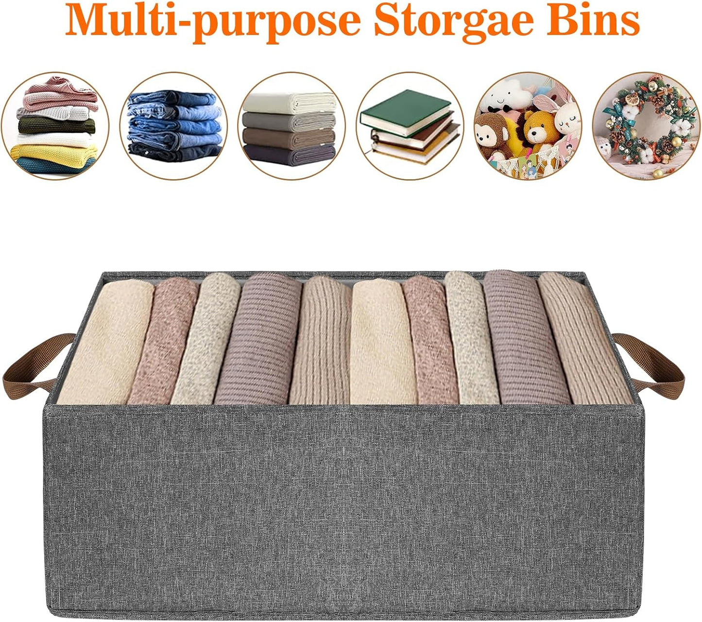10 Pack Large Capacity Storage Bins, 25L Fabric Closet Organizer With Handles, Collapsible Baskets for Shelves, Clothing, Sheets, Books, Toys (Gray)